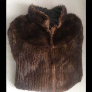 Brown mink black leather reversible bomber jacket